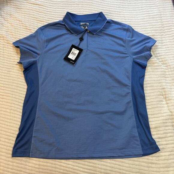 Adidas Golf Climacool Polo Shirt Womens 2XL Blue Striped Top New - Picture 1 of 6